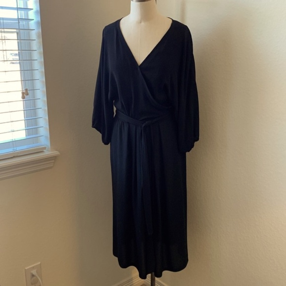 Vintage 80s Albert Nipon black wrap dress EUC Classic Luxury Mob Minimalist